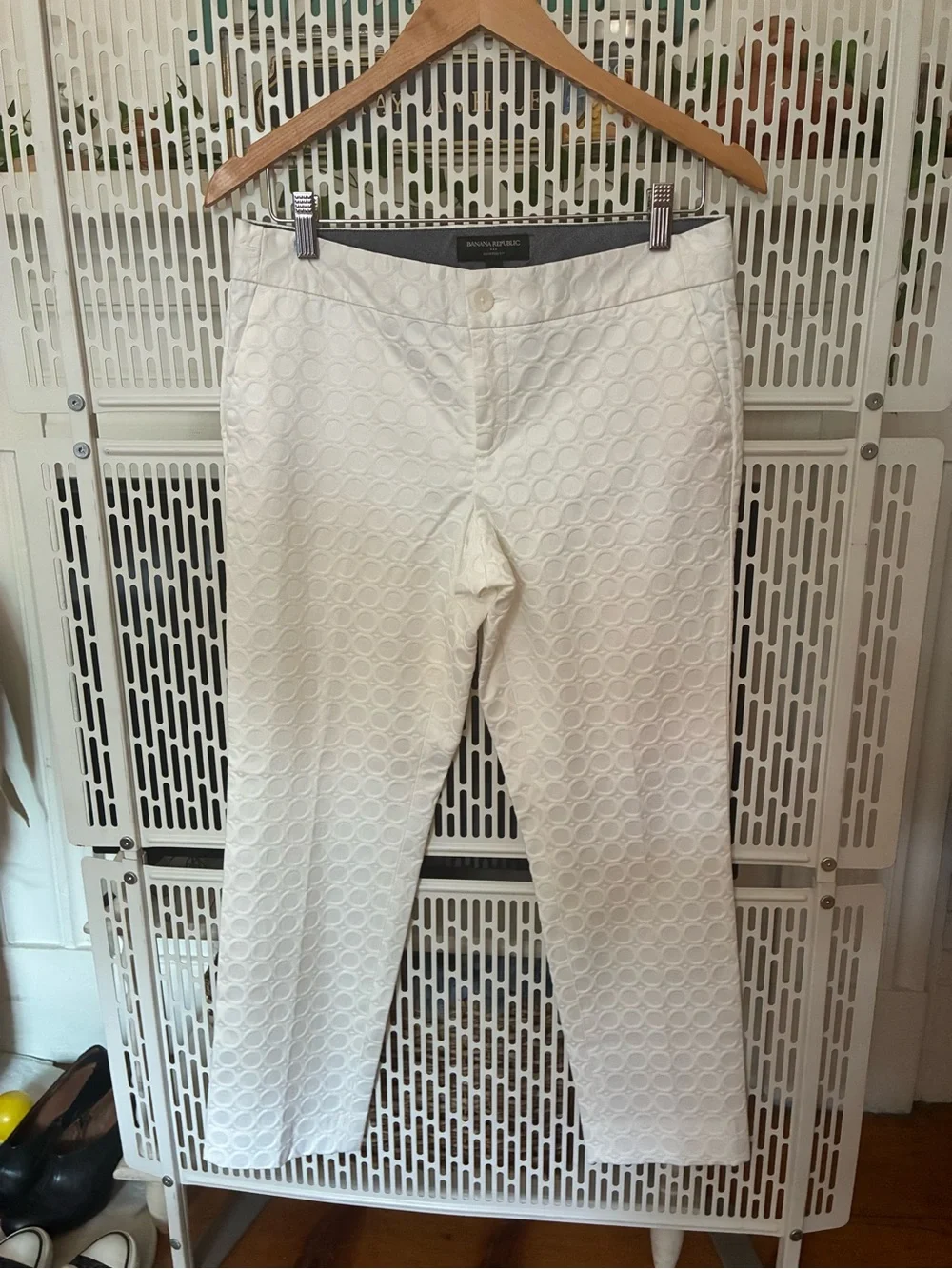 Banana Republic White Textured Jacquard Chino Pants